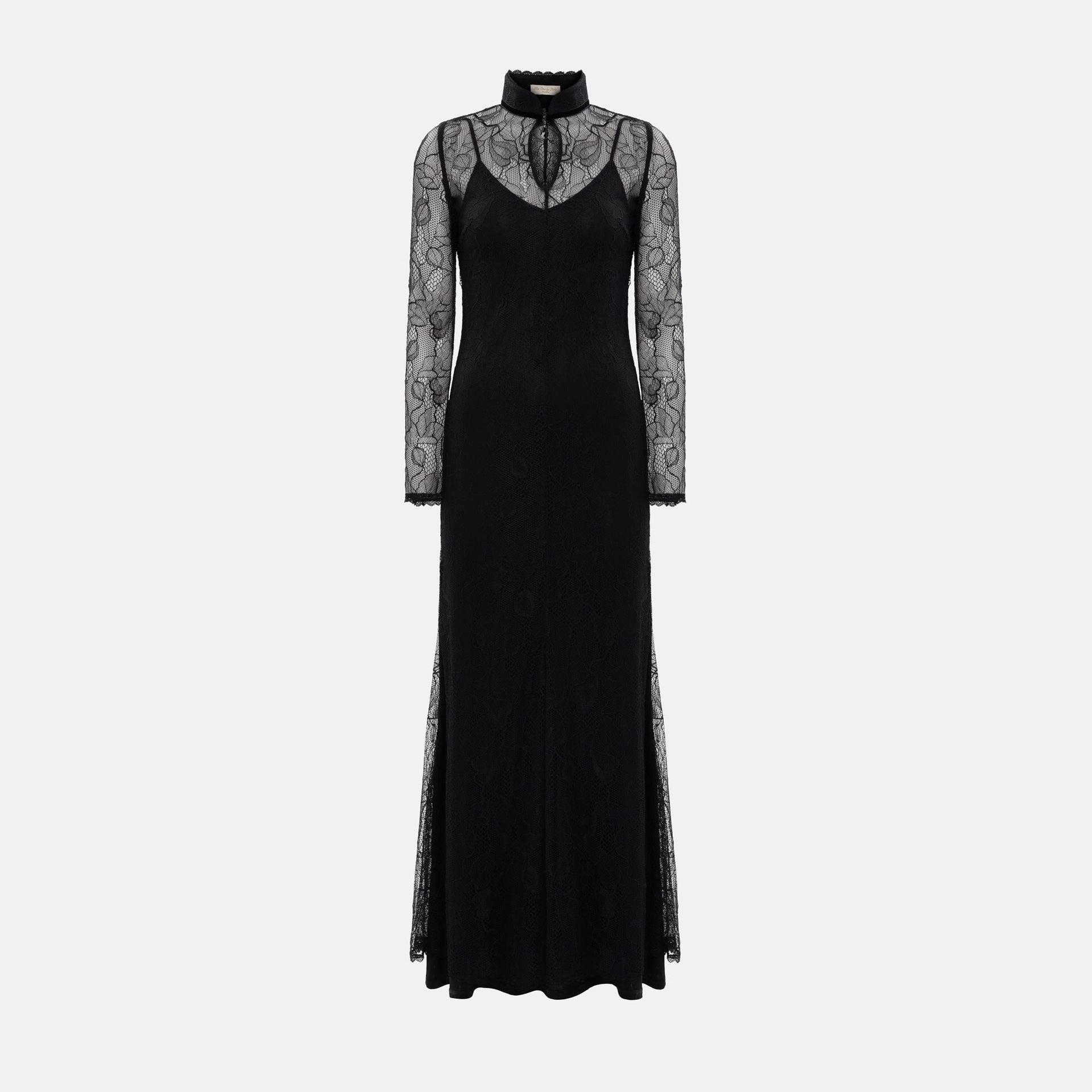 Stylish and sexy lace stitching autumn and winter long dress slim-fitting hollow dress