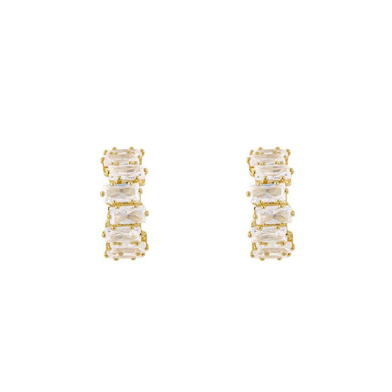 Gold zircon stud earrings 925 silver needle Internet celebrity temperament earrings Korean popular high-end light luxury earrings