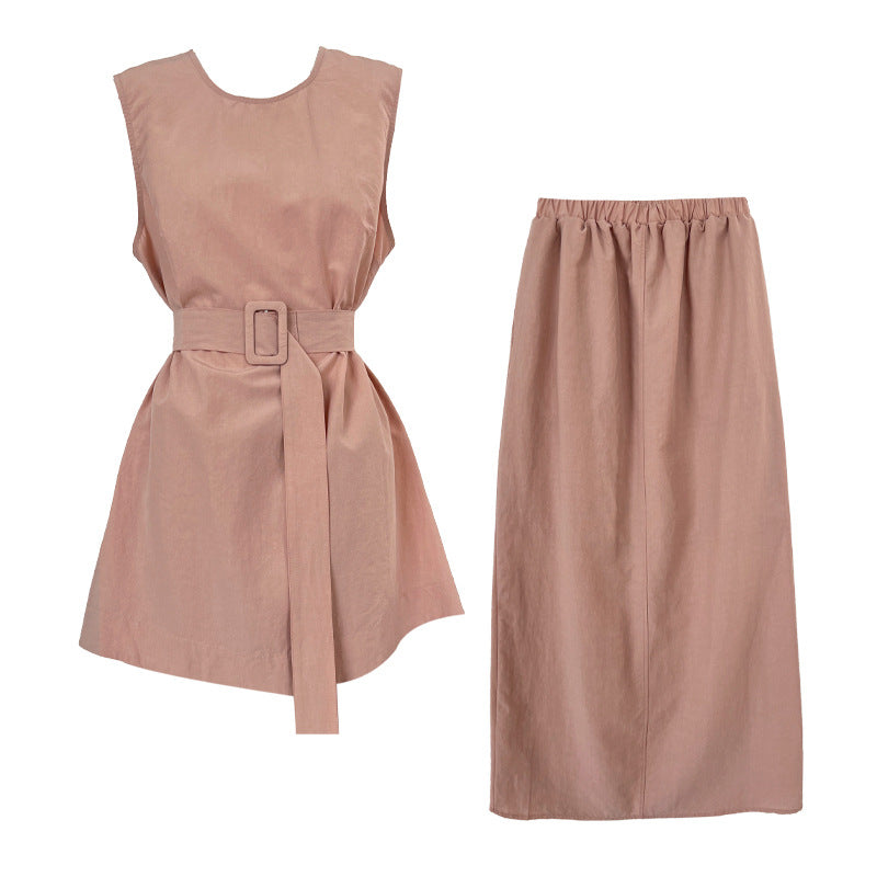French temperament high-end waist sleeveless top with high waist skirt summer new suit