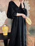 Button national style new Chinese dress medium and long knee lazy improved cheongsam jacquard skirt