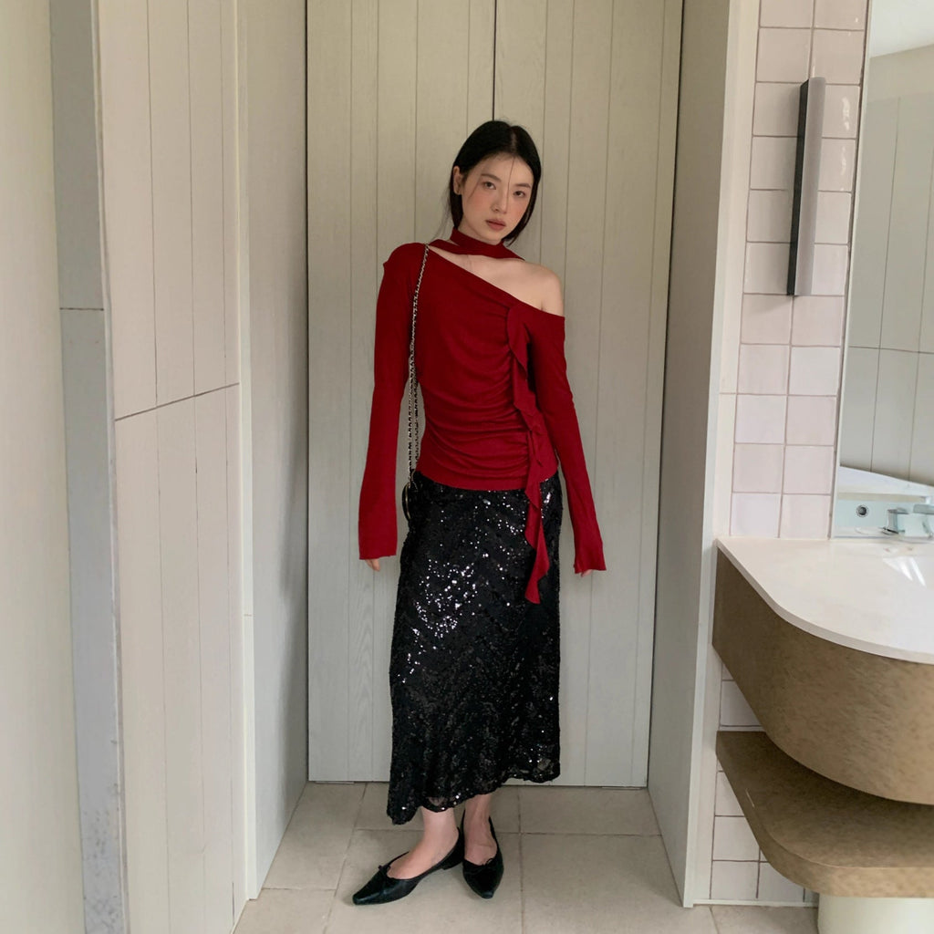 Sequin Embroidered Straight Maxi Skirt