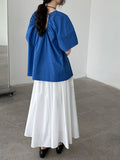 Korean back strap backless age-reducing shirt summer new pleated round neck short-sleeved shirt top