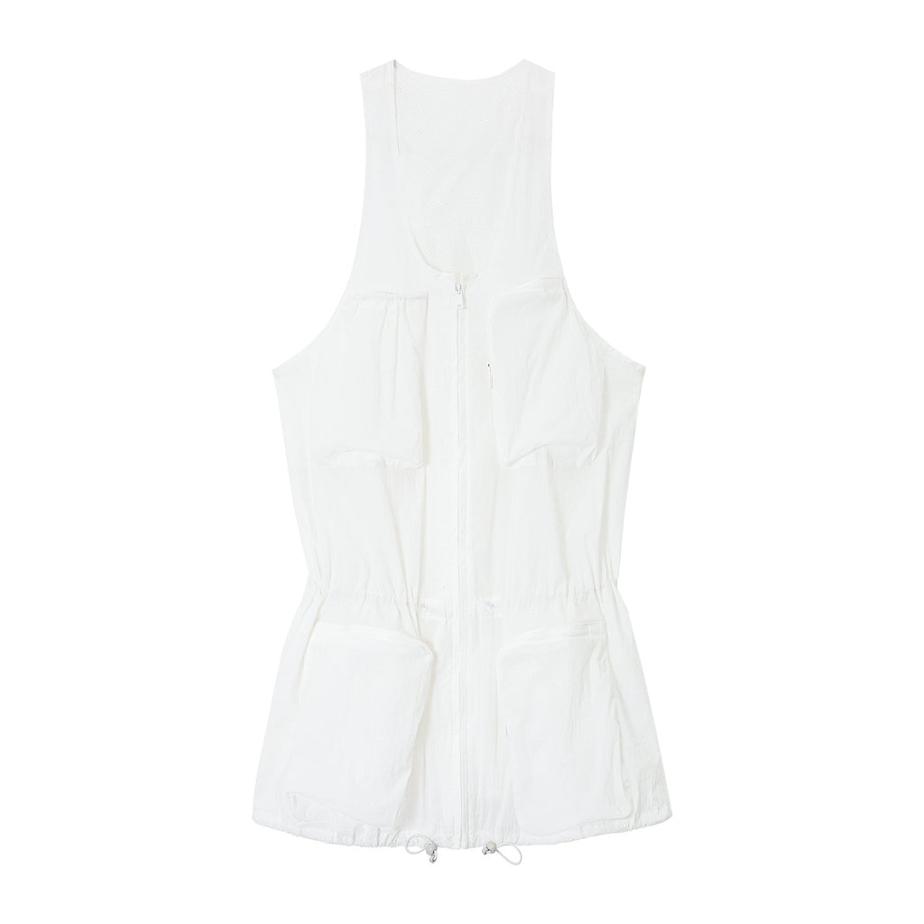 Summer new large U-neck nylon drawstring multi-pocket tooling vest