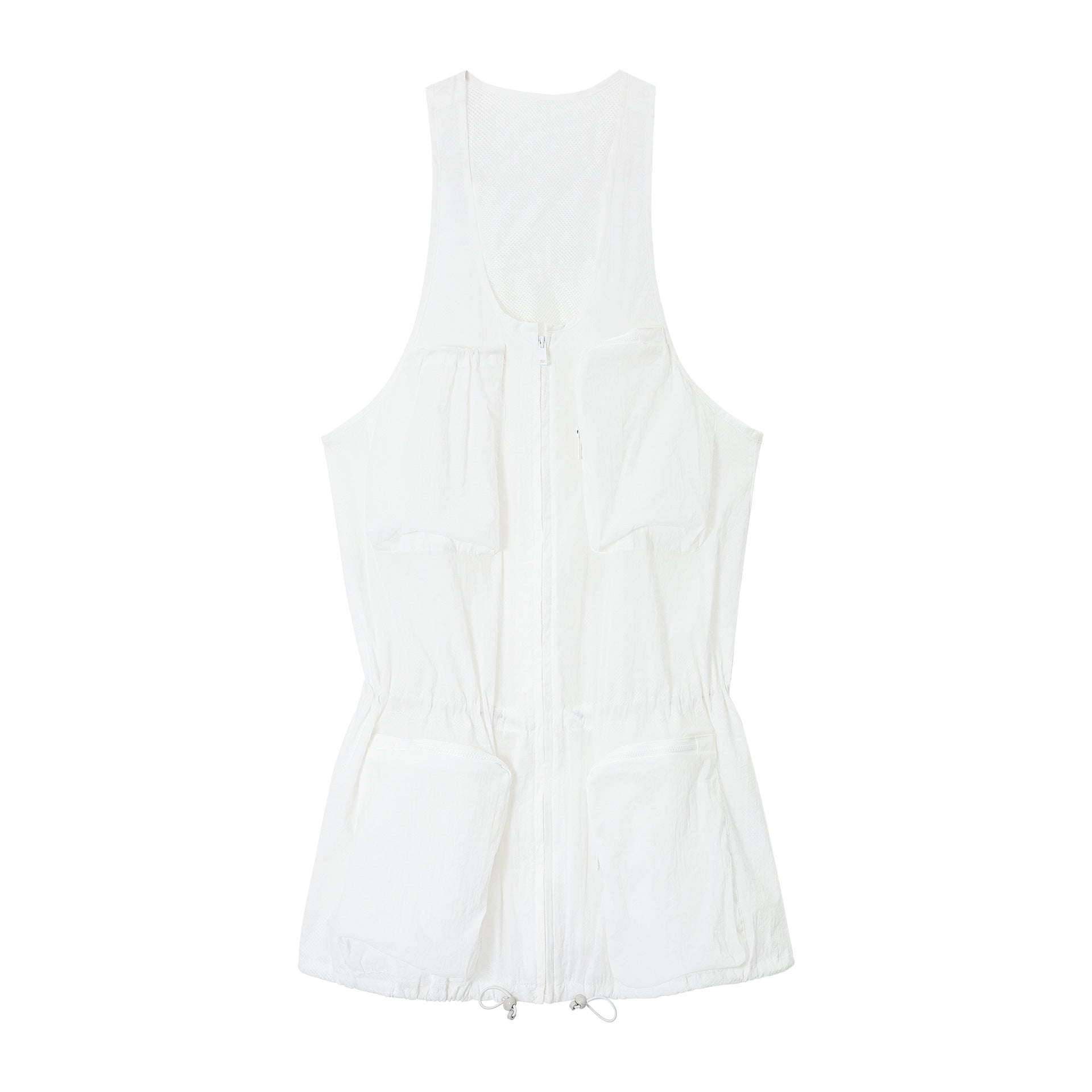 Summer new large U-neck nylon drawstring multi-pocket tooling vest