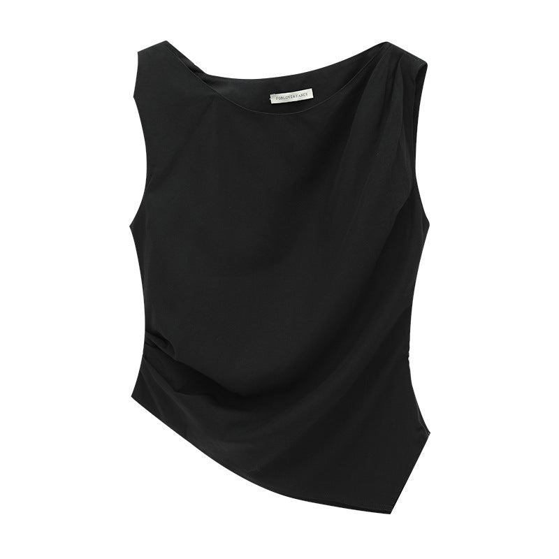 Sleeveless elegant tencel linen pendant shirt