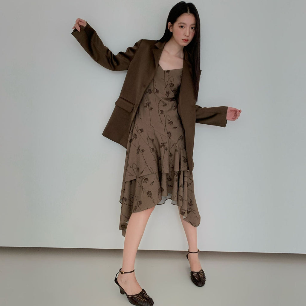 Temperament Irregular Slant Skirt Suspender Dress