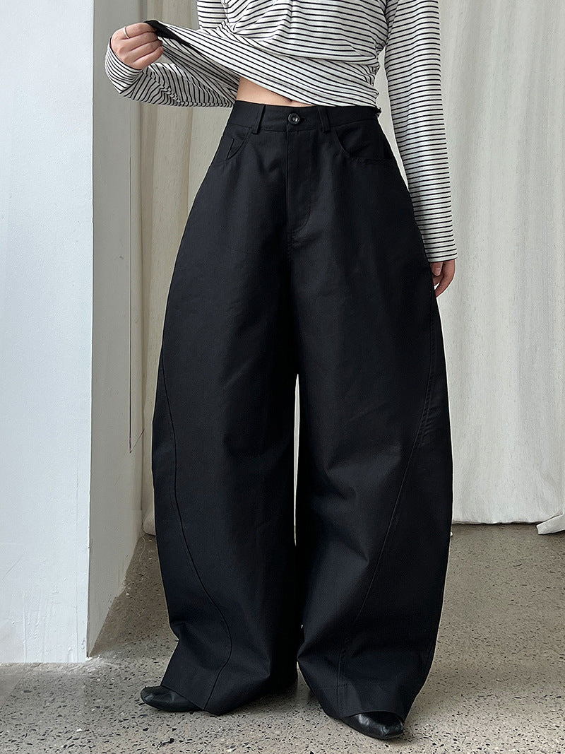 American high-end pleated scimitar pants women's retro style casual versatile wide-leg trousers