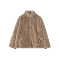 Fur integrated thermal stand-up collar plush short jacket
