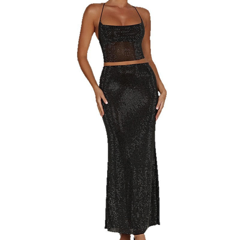 New fashionable and sexy hot diamond design top skirt set