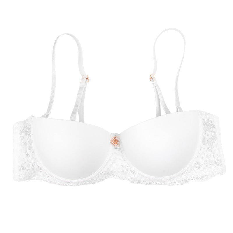 Sexy lace edge glossy underwear with small breasts gathered with steel rings, anti-sagging, comfortable and breathable bra for women