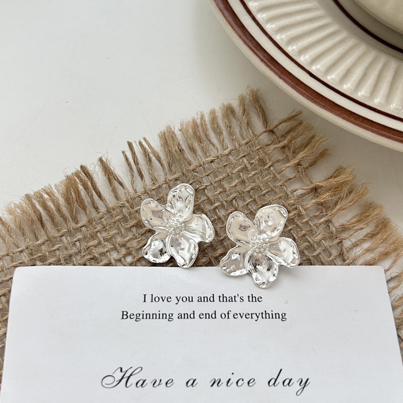 Fashion sunflower earrings studs versatile high-end pearl flowers do not fade gold-plated stud earrings