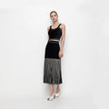Sleeveless Two-Piece Set Women Hollow Beaded Vest Top Skirt Suit