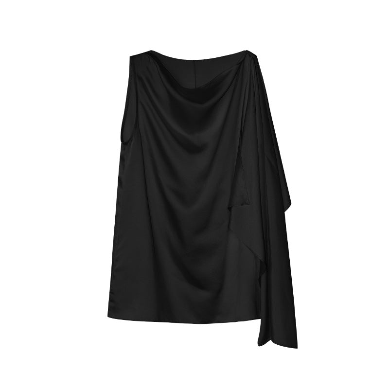 Spring fashion temperament pure desire wind Tencel texture sleeveless swinging neck chiffon shirt