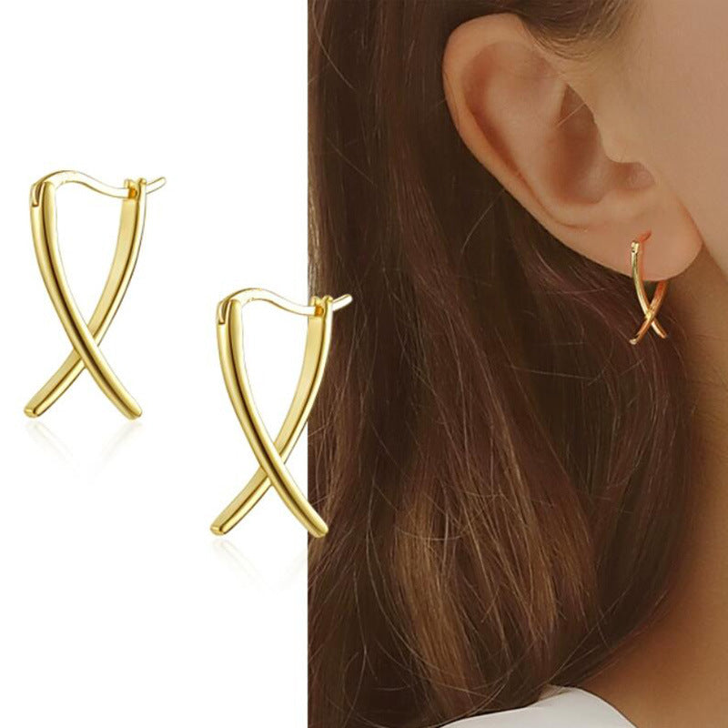 Line cross ear buckle ins tide cold wind high sense, earrings geometric niche design autumn and winter earrings