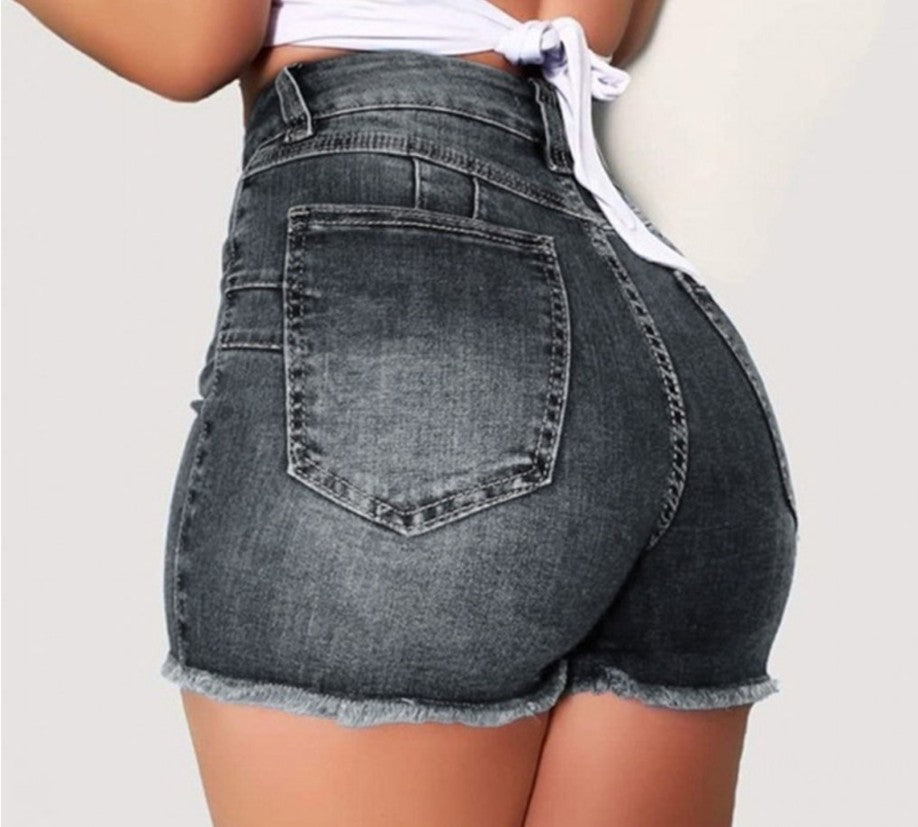 High-Waisted Distressed Denim Shorts