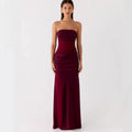 Fashion tube top sexy backless slim evening dress pleated hip skirt satin dress