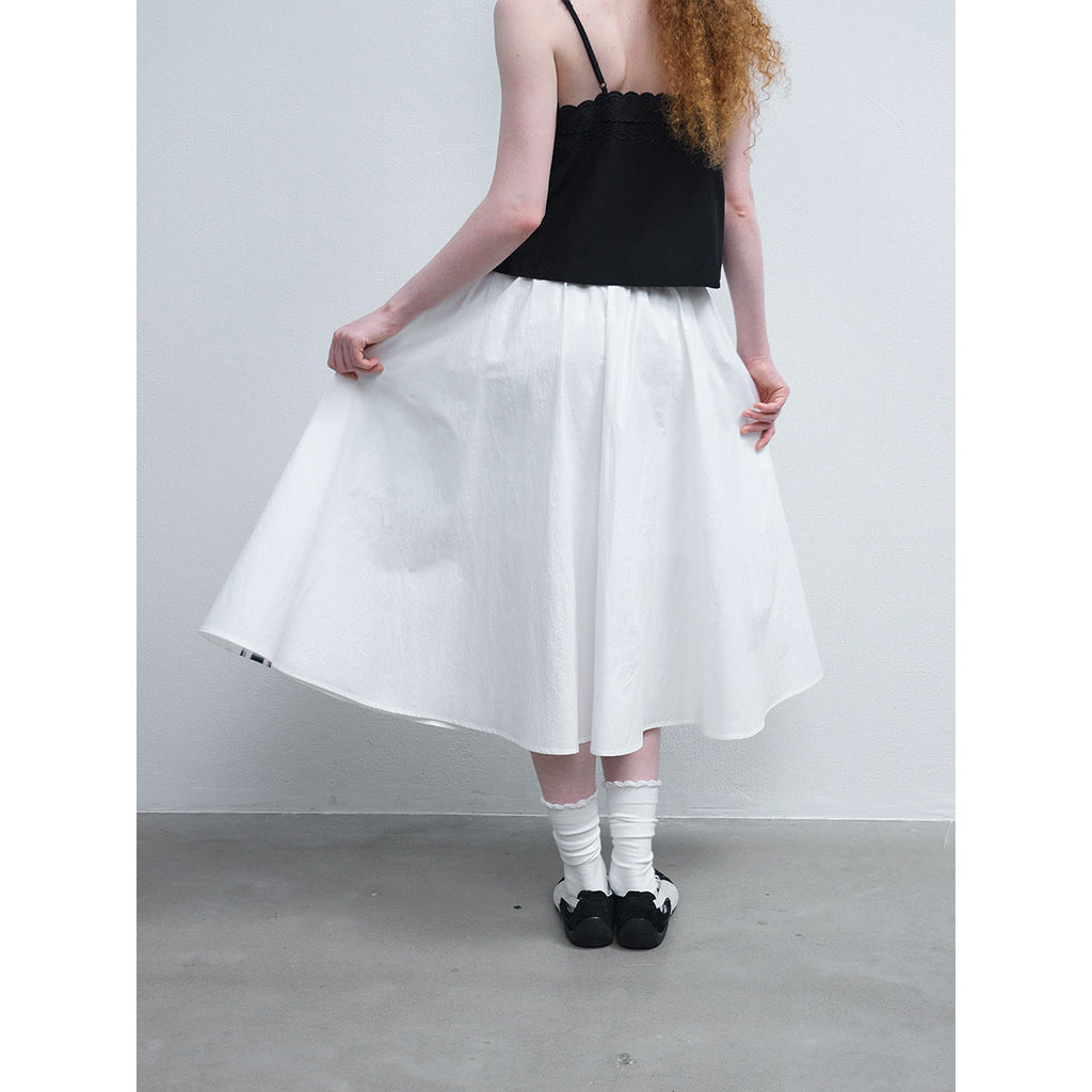Summer new casual high-waisted drawstring striped contrasting color sporty umbrella skirt