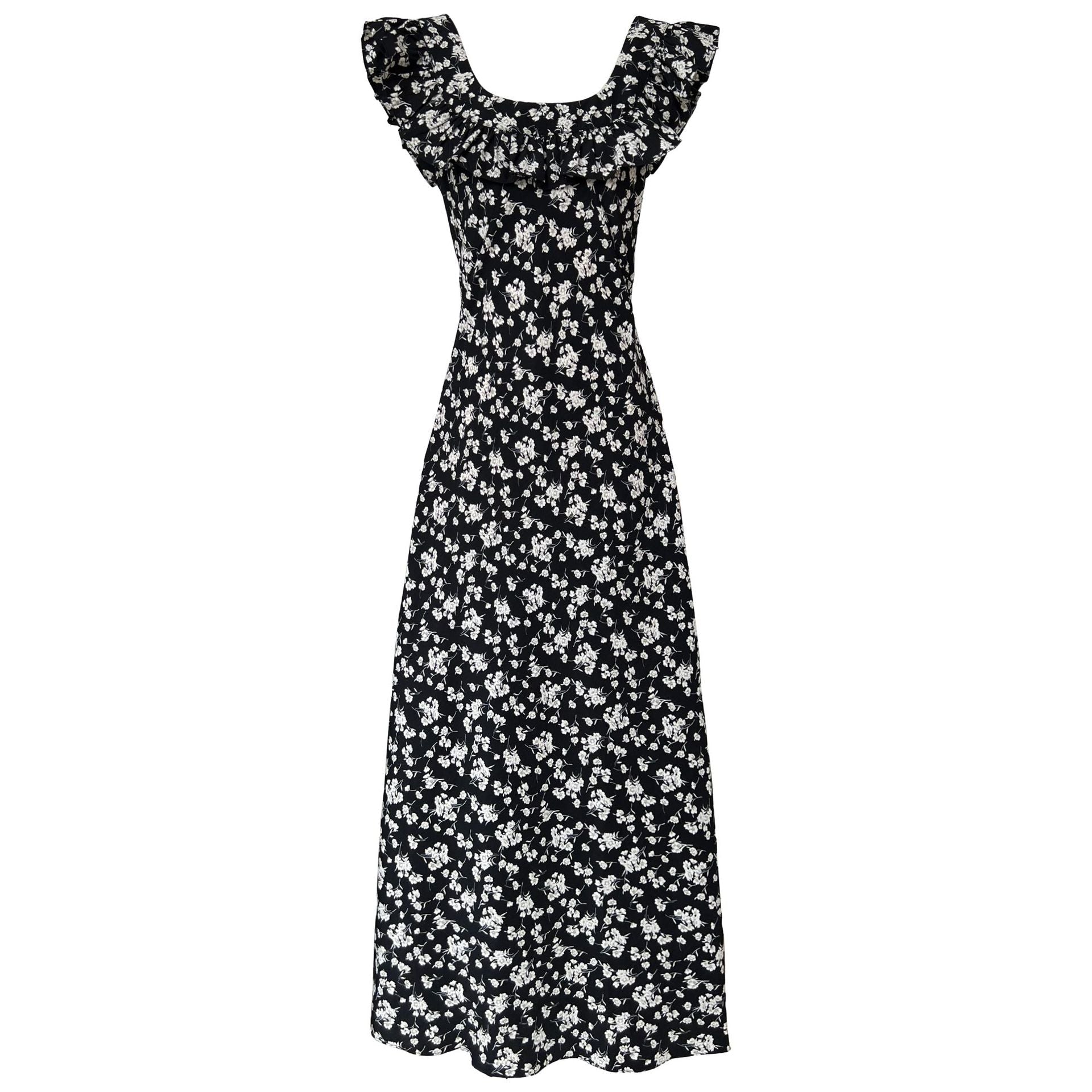 Square collar ruffle edge floral dress women's summer flying sleeves temperament Hepburn vest skirt