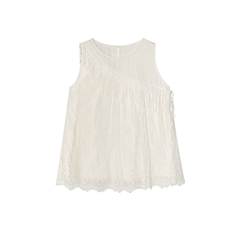 Sweet age-reducing lace fringed lace sling top