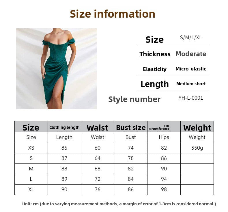 Slim-fit tube top split-ended shoulder sexy satin fishbone dress