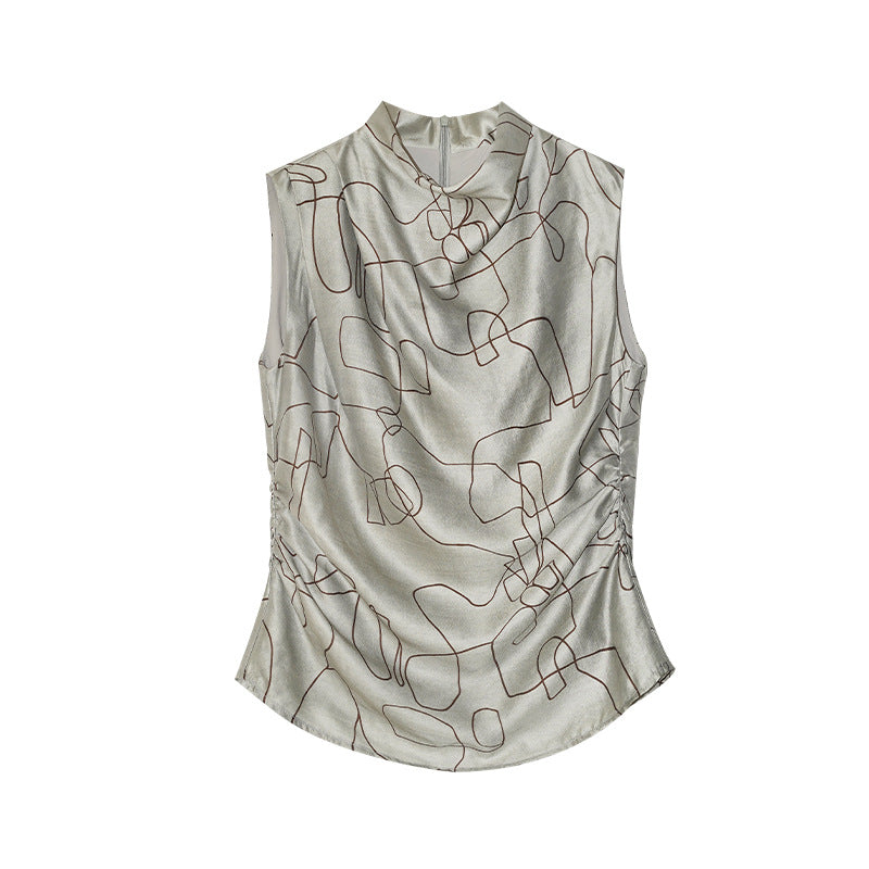 Early spring fashion versatile creative line print turtleneck sleeveless vest