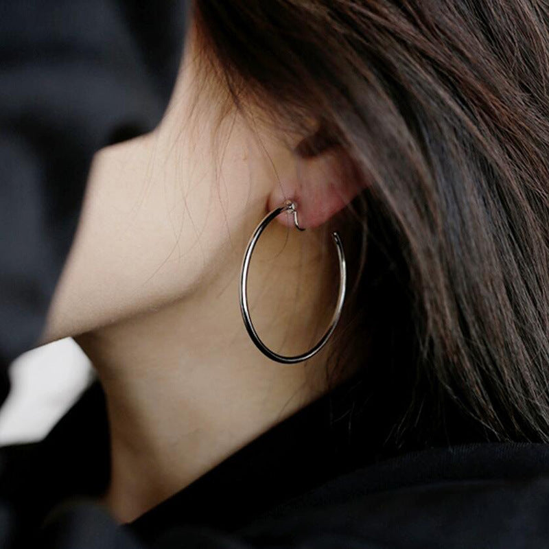 New plain ring mosquito coil disc ear clips without earrings, women's electroplating round versatile high-end earrings tide