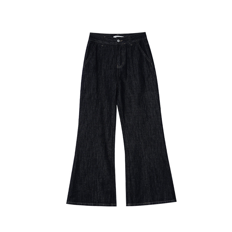 Versatile cotton dark blue high-waisted micro-pull jeans