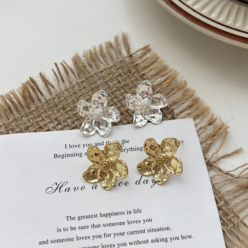 Fashion sunflower earrings studs versatile high-end pearl flowers do not fade gold-plated stud earrings