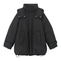 Winter gall-free anti-down hooded stand-up collar big body without quilting line Parker down jacket