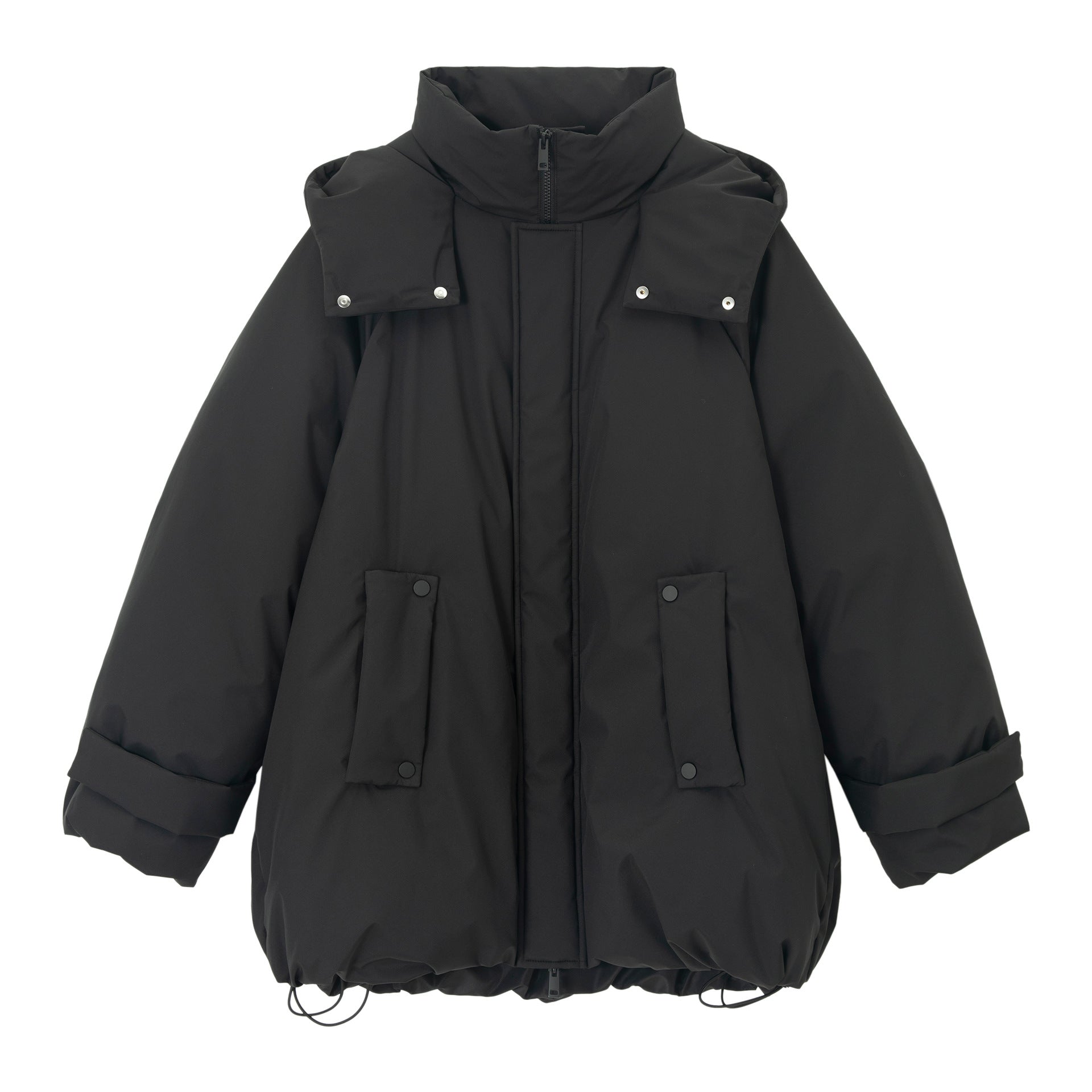 Winter gall-free anti-down hooded stand-up collar big body without quilting line Parker down jacket