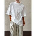 Casual solid color polished loose shoulder short sleeve women's early spring new silhouette simple round neck T-shirt