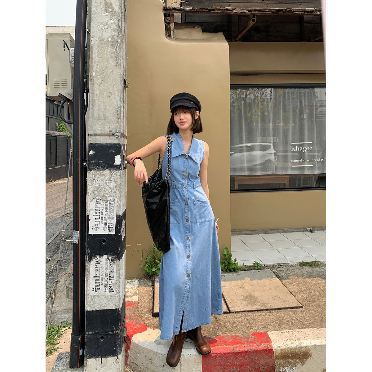 Summer French Retro Lapel Sleeveless Dress