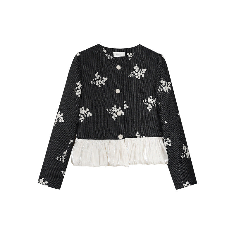 Age-reducing embroidery contrasting color splicing cotton-padded thick short jacket