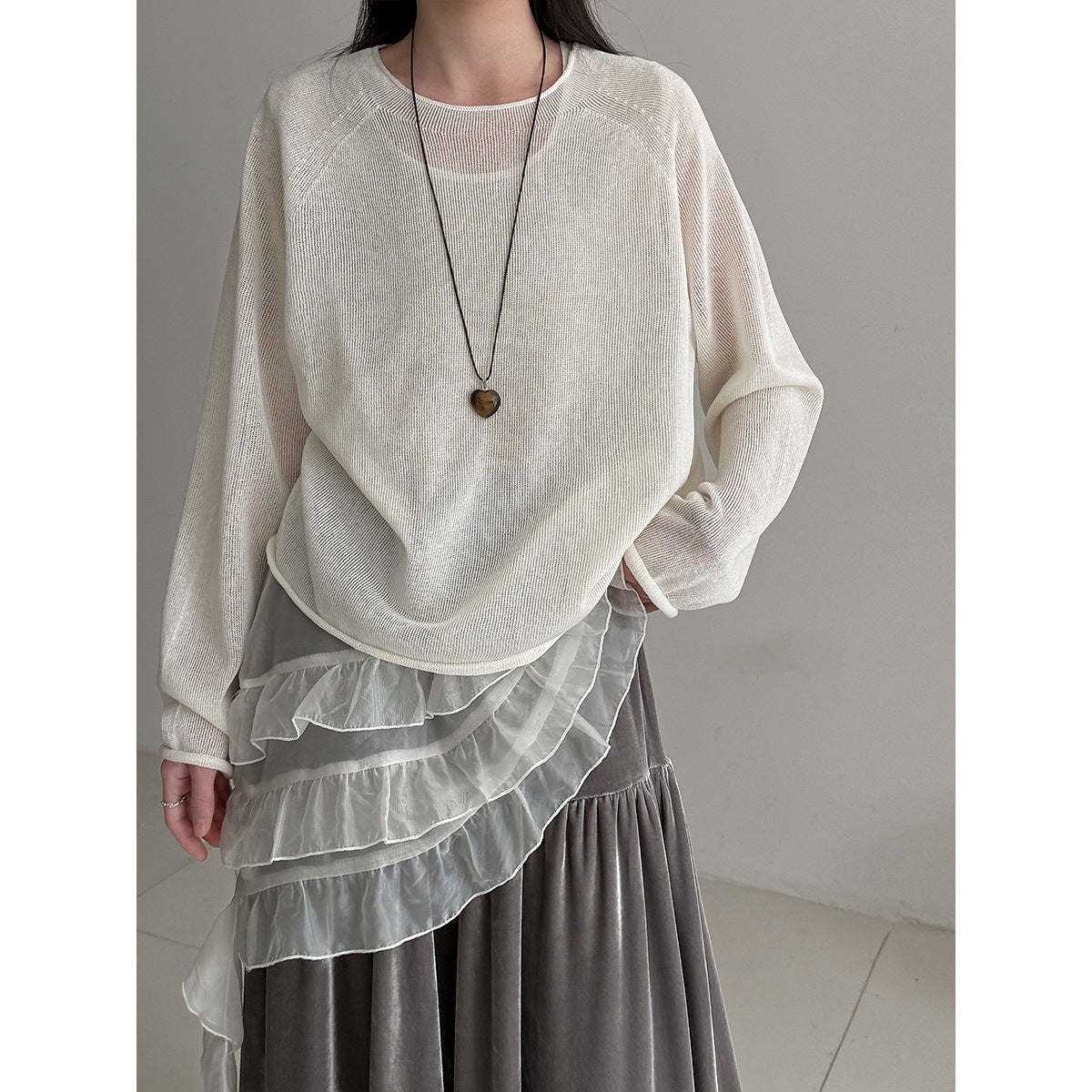 Korean gentle wind soft waxy skin-friendly crimped knitted sweater women's early spring new perspective top ss973
