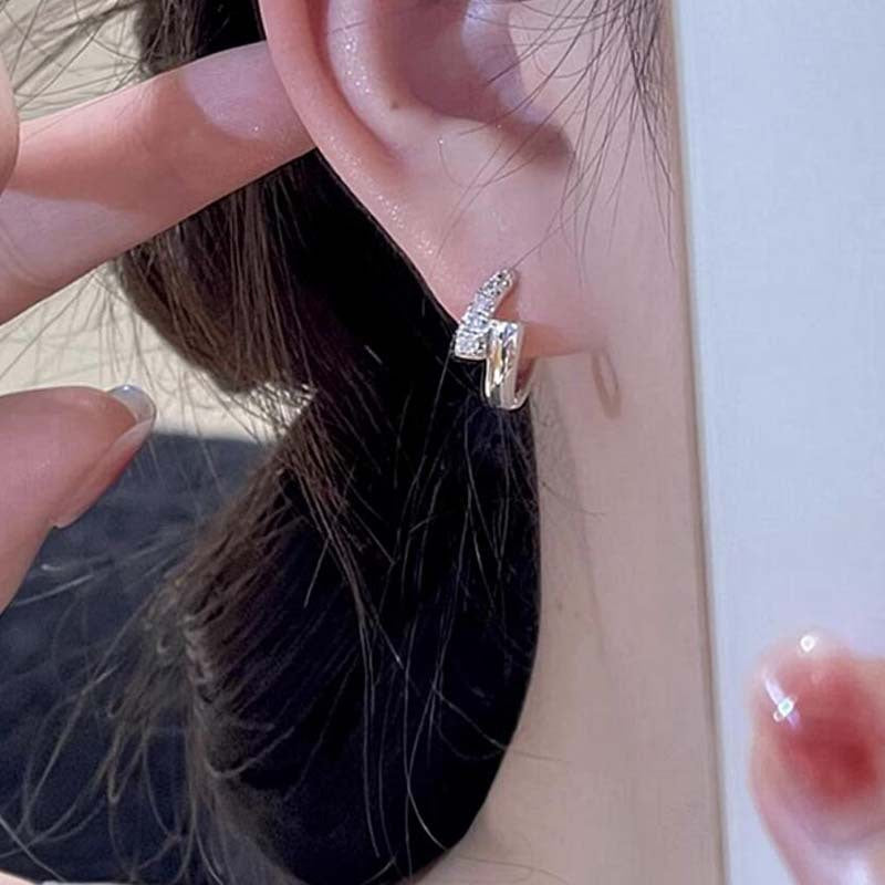 French micro-inlaid zircon nail earrings women's light luxury high-end French exquisite ear buckle niche earrings