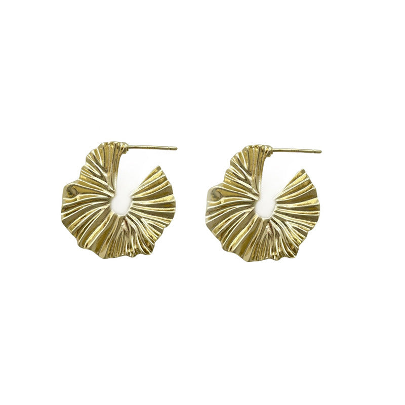 Wind pleated fan earrings niche design sense light luxury metal earrings 2026 premium sense earrings