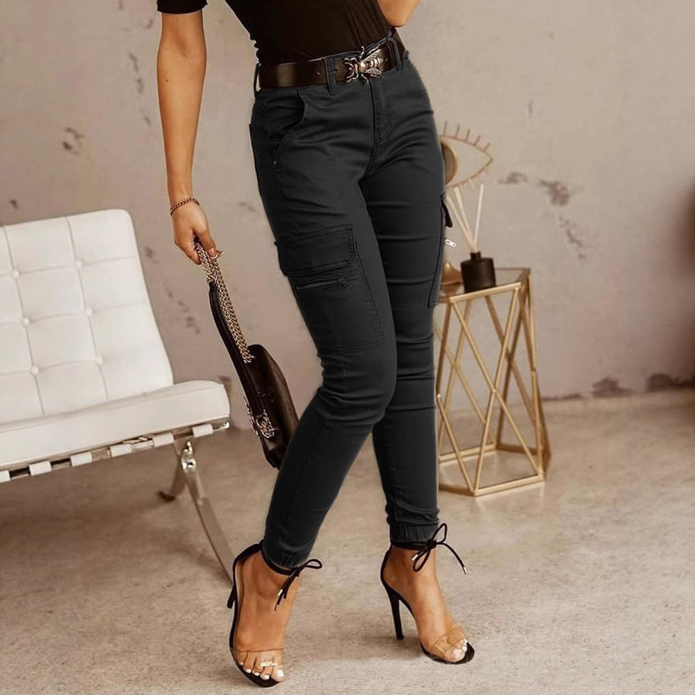 Low waist button solid color pocket toe overalls women's versatile