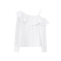 Temperament ruffle edge long-sleeved off-shoulder shirt