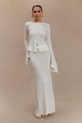Wind women's clothing fashionable and sexy horn-sleeved top, hip-wrapped long skirt, two-piece skirt set
