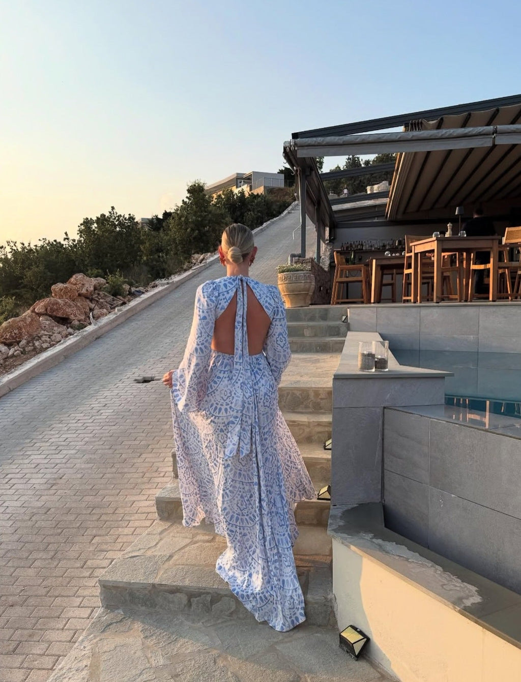Fashion Vacation Style Print Dress Long Sleeve Halter Sexy Dress