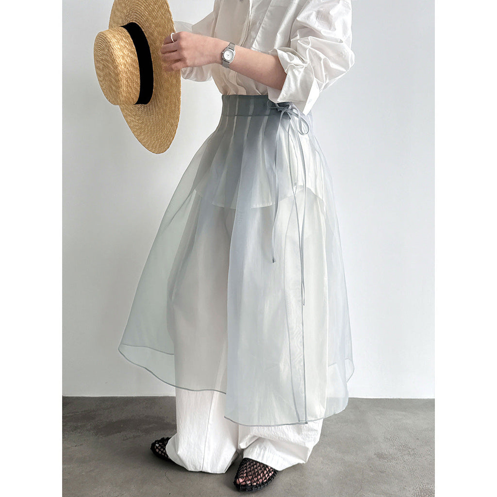 Perspective organza skirt 2026 spring and summer new atmosphere stacked one-piece fart curtain skirt