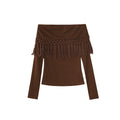 Niche fringed shoulder knitted sweater