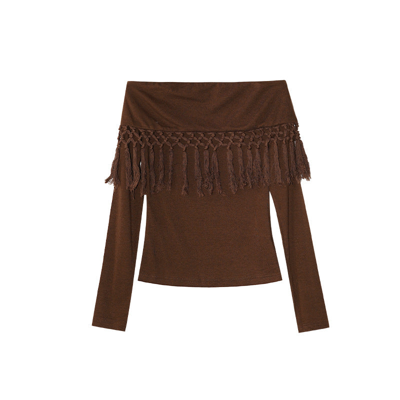 Niche fringed shoulder knitted sweater