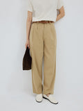 High-waisted straight-leg meat-covering and thin casual pants with belt