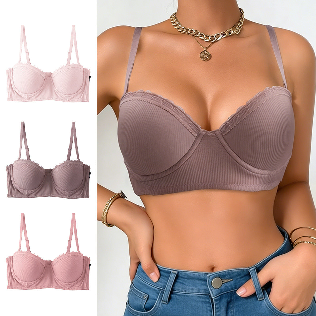 Women's bra gathering adjustment type upper support comfortable anti-sagging large chest small underwear