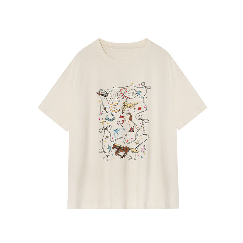 Cartoon Anime Print Cotton Short Sleeve T-Shirt