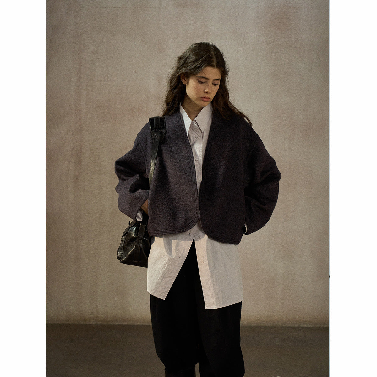 Natural warm wool simple commuter versatile cocoon-shaped truncated pocket double-sided jacket