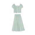 Women's Floral Print Puff Sleeve Shirt & A-Line Maxi Skirt Two-Piece Set