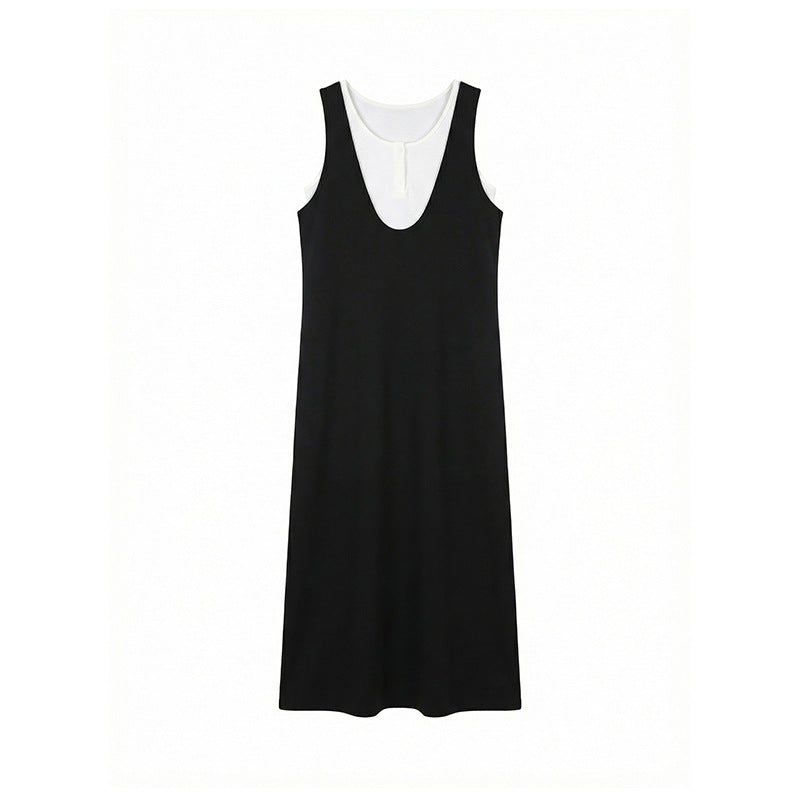 short vest + V-neck sleeveless long skirt