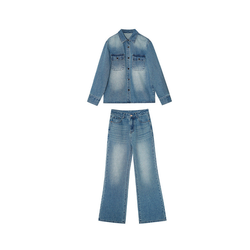 Early spring retro Hong Kong style pants, thin fashion washed denim suit
